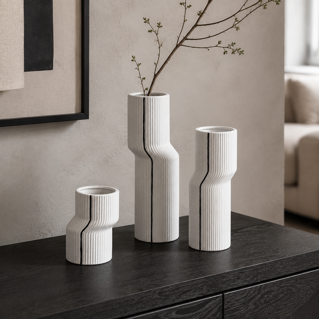 Bendflow vase set styled in a modern contemporary interior