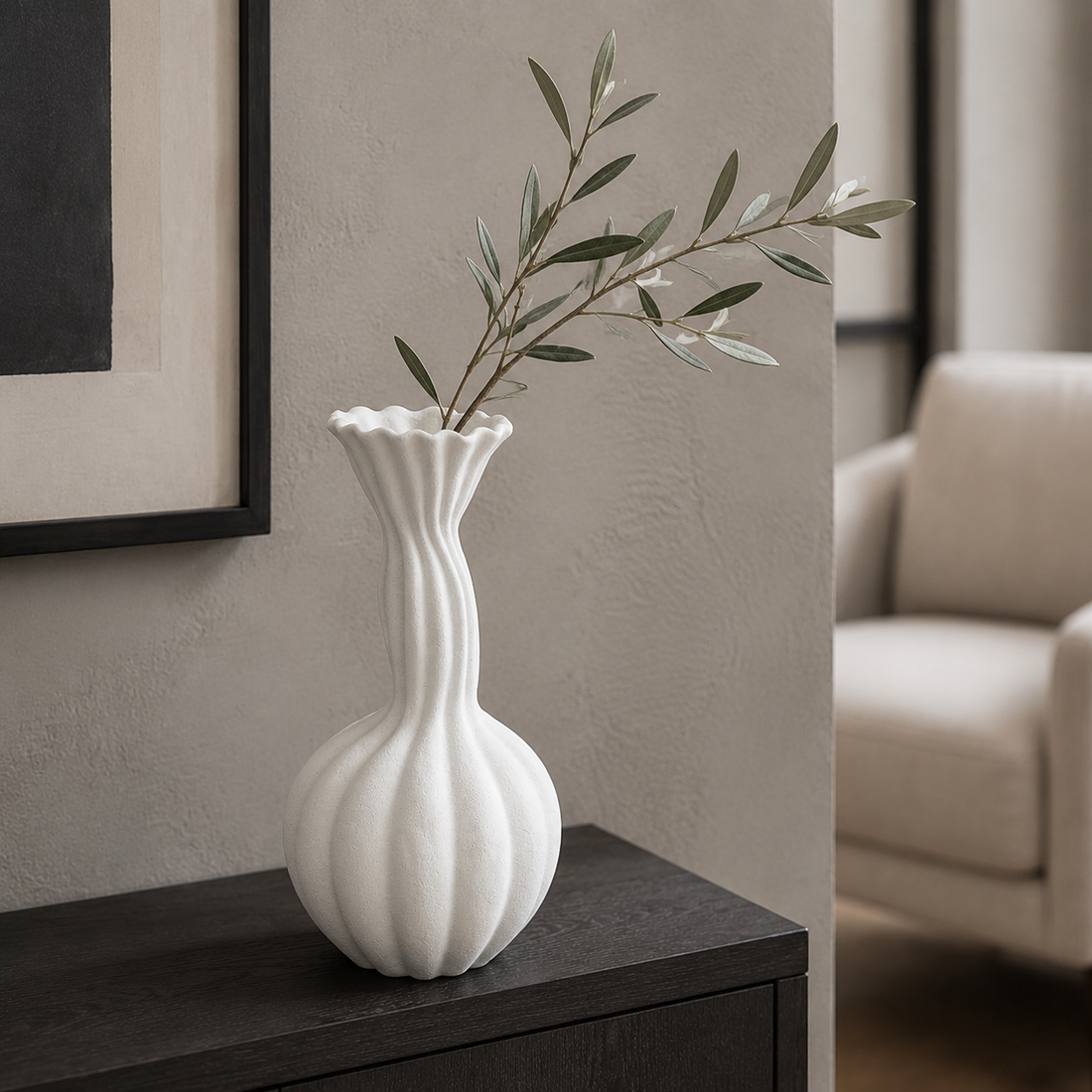 Bloomcrest vase styled in a modern contemporary interior