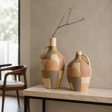 Eathern vase set styled in a modern contemporary interior