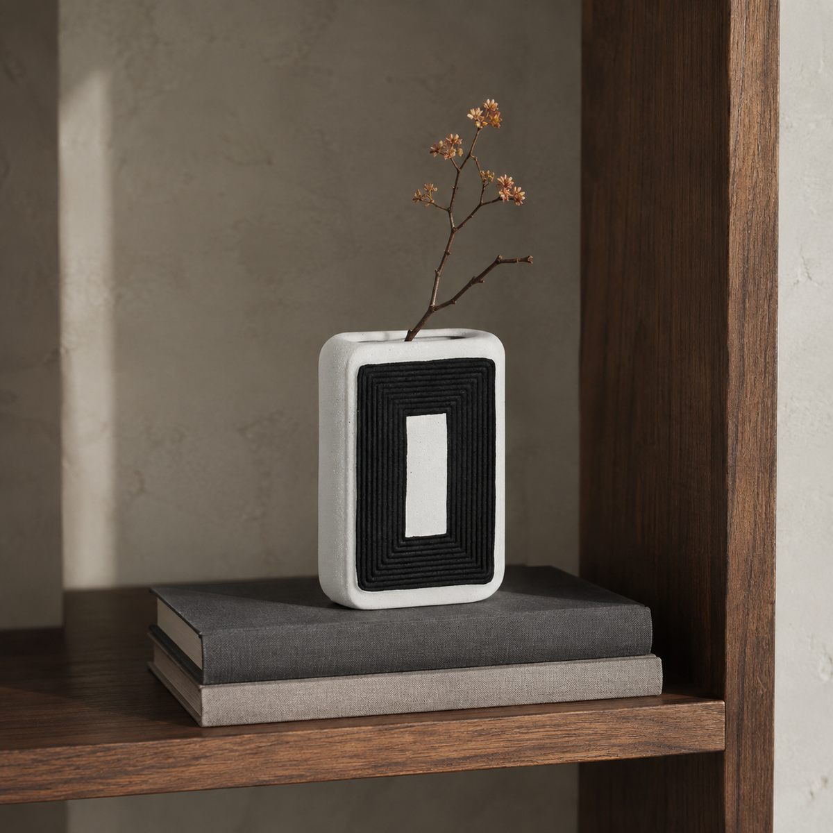 Frame Vase in a modern dark walnut interior