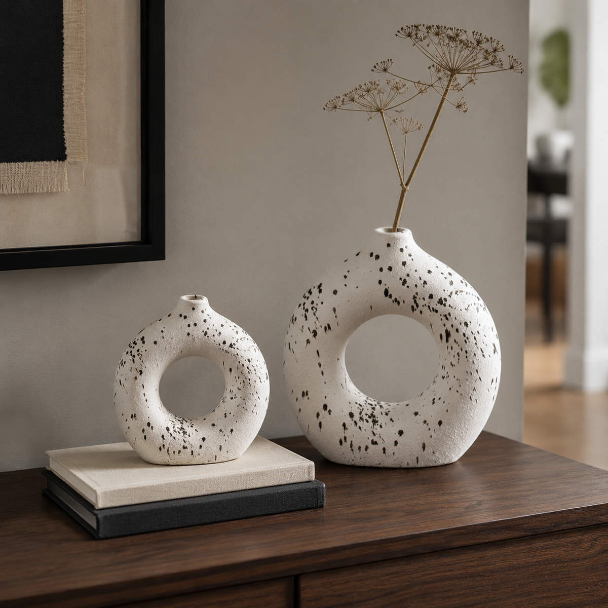 Halo Speckle vase set styled in a modern contemporary interior