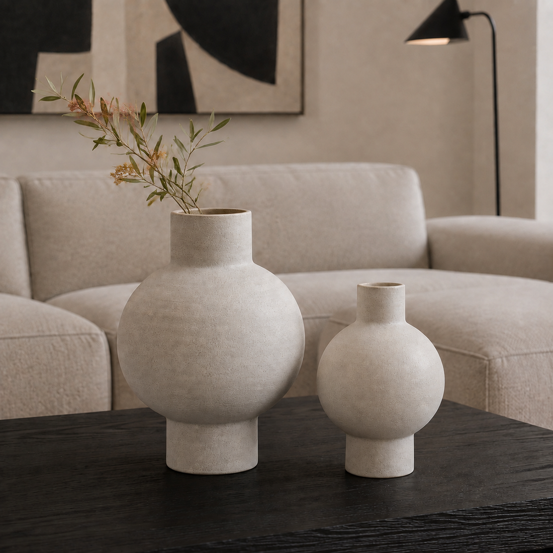 Nova Vase set with subtle colourful flowers in a modern contemporary interior
