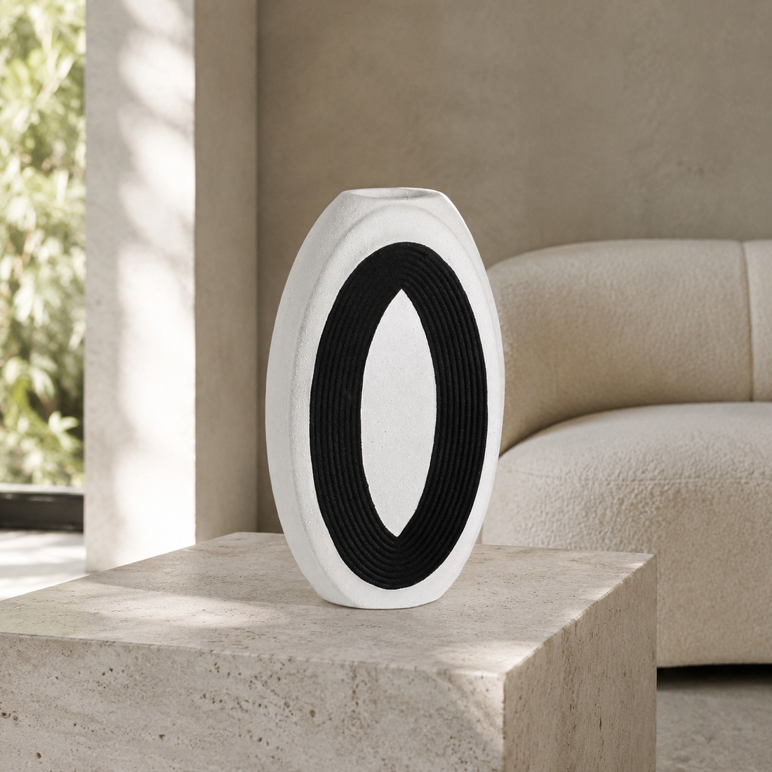 Oval Ring Vase in a modern travertine interior