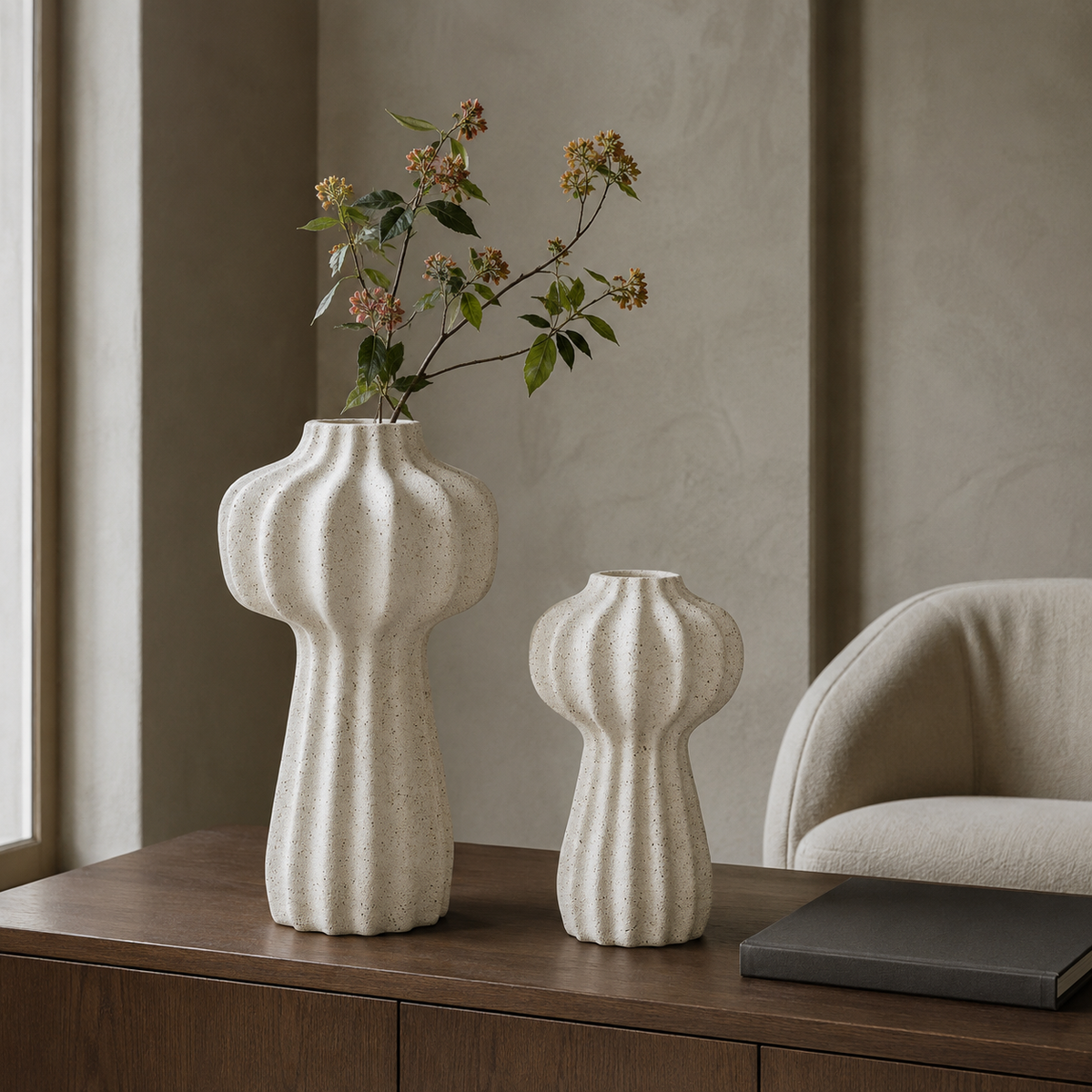 Stem Bloom Vase pair with subtle colourful flowers