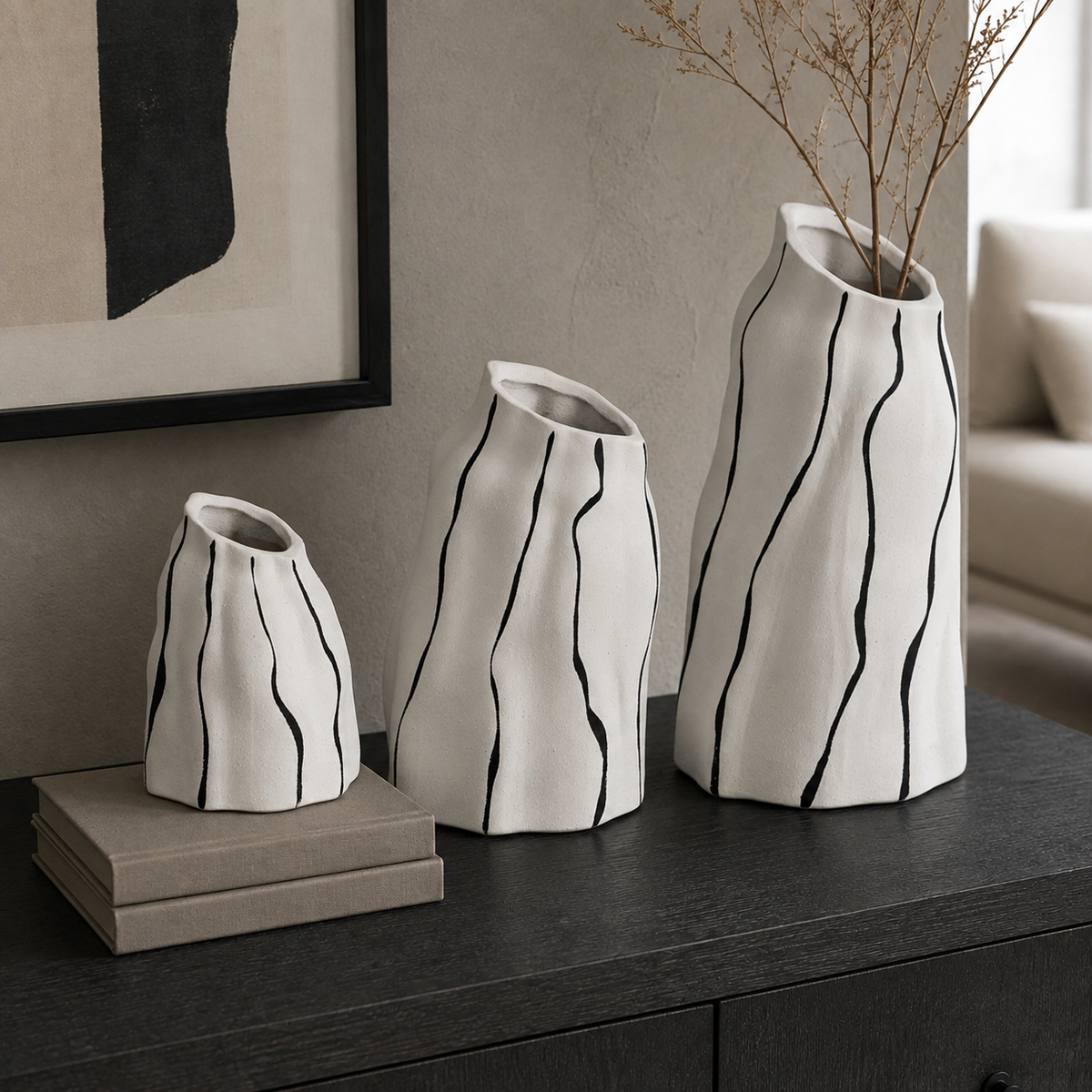 Wavy vase set styled in a modern contemporary interior