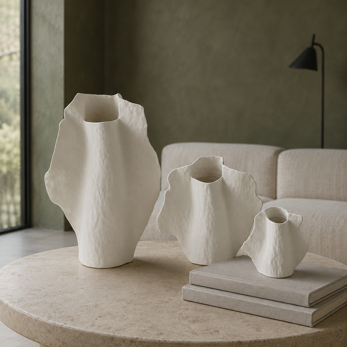 Wingfold Vase trio in a modern contemporary living room